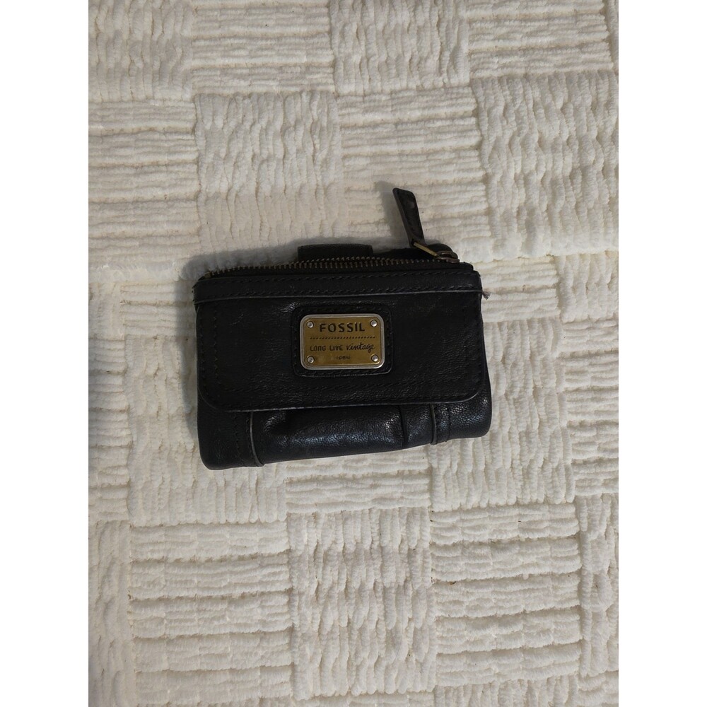 Fossil Emory Clutch Wallet Black Leather Vintage 1954 Collection